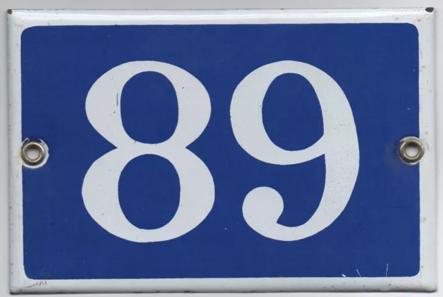 Old blue French house number 89 door gate plate plaque enamel steel metal sign