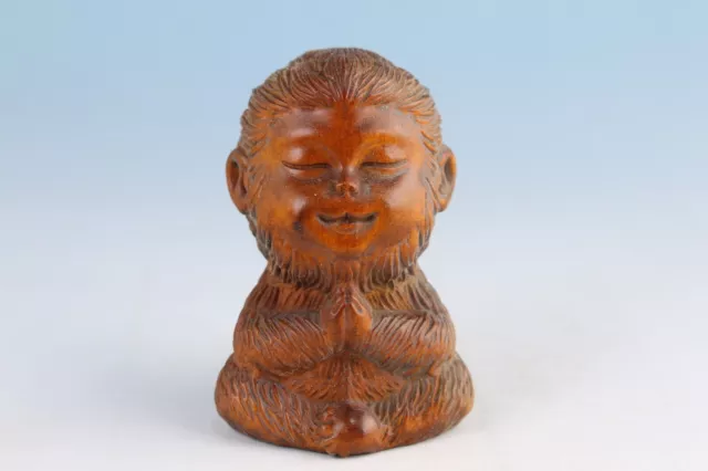 chinese boxwood hand carved wukong buddha figure statue netsuke collectable