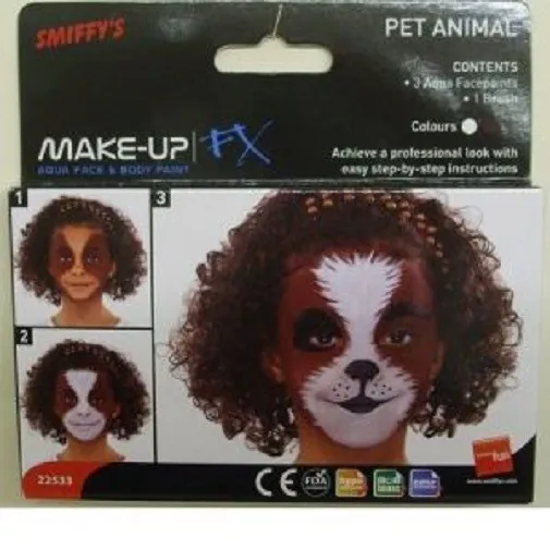 Smiffys FX Fancy Dress Make Up Face Paint 3 Cols Kids Pet Animal Kit New