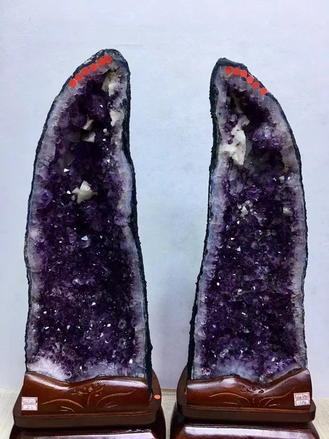 86LB Natural Amethyst twain Geode Crystal Quartz Specimen Healing+stand