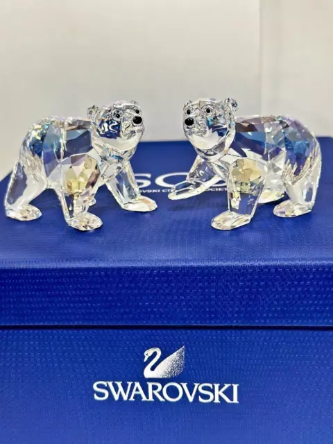 Swarovski Crystal RETIRED Polar Bear Cubs Crystal Moonlight Figurine, Orig Box!
