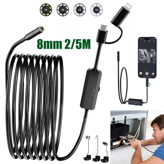 8MM 8 LED Snake Endoscope Borescope Inspection Camera for iPhone Android UK New