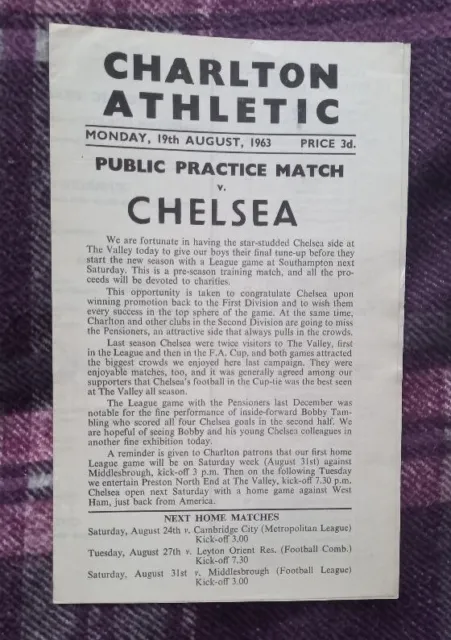 1963 Practice Match - CHARLTON ATHLETIC v. CHELSEA