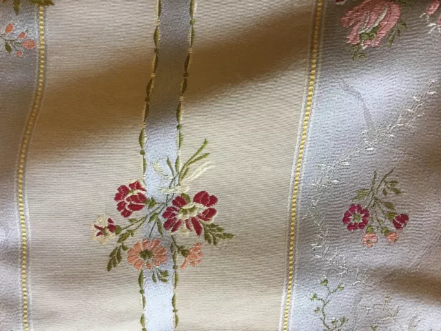 Vintage French Floral Stripe Satin Brocade Fabric #2~ Gray Maroon Apricot Green