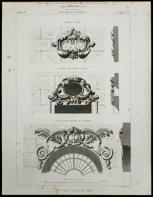 1865 - Style Louis XIII - Architecture - engraving antique - Coronation