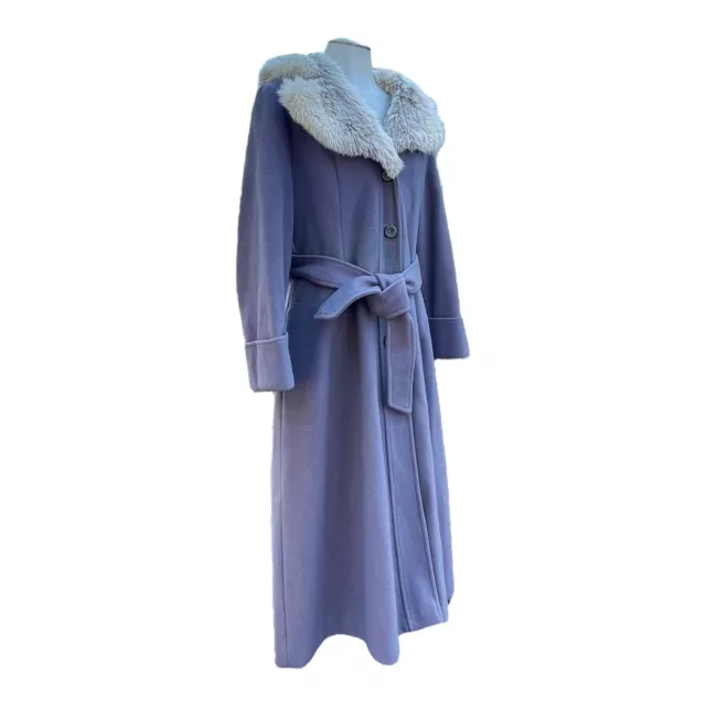 VINTAGE 60S 70S Womens S M Long Wool Pea Coat Belted Hooded Faux Fur ...