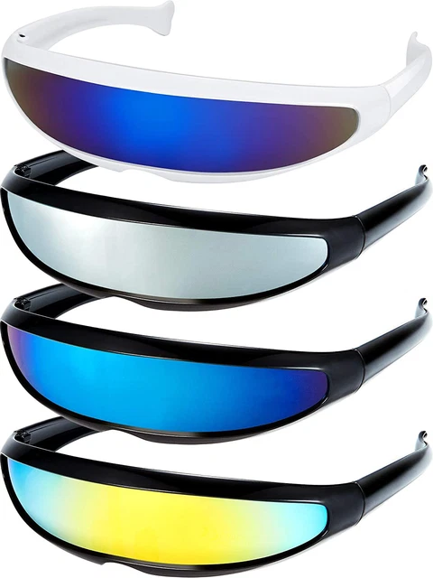 4 Pairs Cyclops Narrow Sunglasses Futuristic Lens Visor Color Mirrored Robot Spa