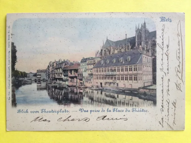Postkarte Cachet 1899 Paris METZ Vue prise de la place du THEATRE Grands Bains