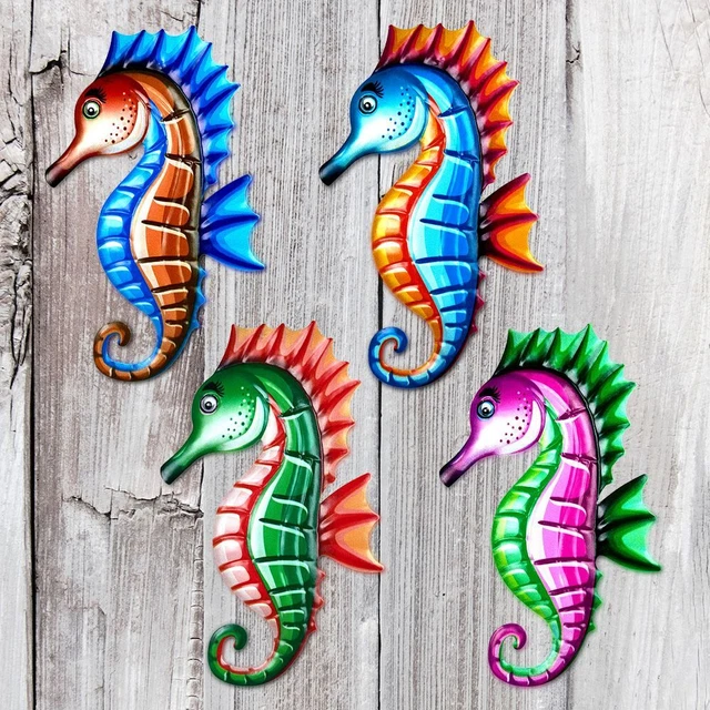 Outdoor Sculpture Metal Sea Horse Ornament Garden Craft Iron Art Wall Hanging