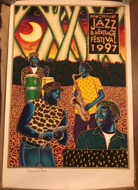 New Orleans Jazz Fest Poster 1997 Neville Brothers - artist signed and numbered