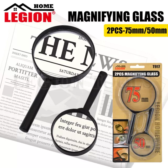 Magnifying Glass with Handle Pack of 2 Magnifier Small Size Zooming Lens Reading