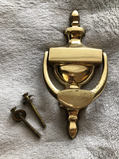 Vtg  Solid Brass Door Knocker With Hardware Screws In  Shiny Finish cottagecore