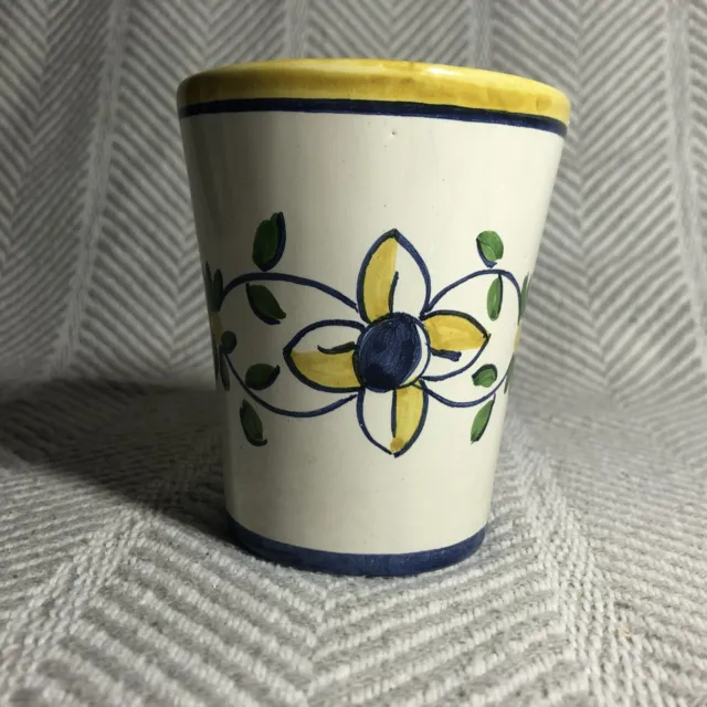 Hand Painted Ceramic Cup FC Constancia Made in Portugal Blue Yellow Green Floral