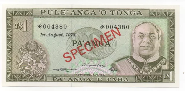 Tonga 1 Pa'anga 1978 Pick 19 Specimen Unc
