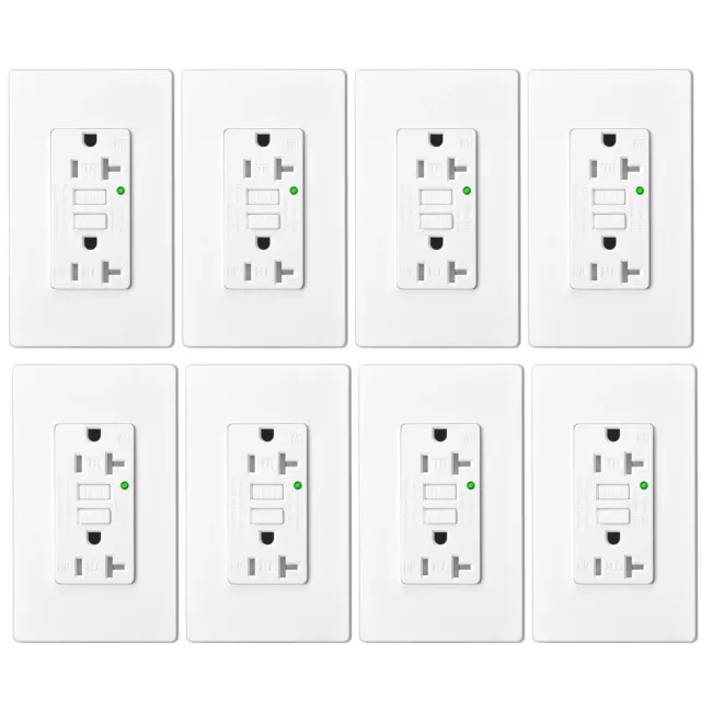 Self-Test GFCI Outlet 20 Amp Electrical Duplex Receptacle TR WR w/Wall Plate 8PK