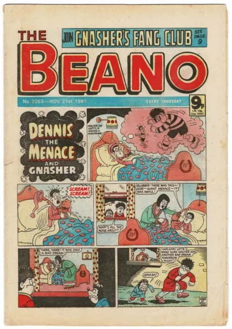 The Beano comic #2053 21st November 1981 Dennis the Menace Gnasher - combined P&