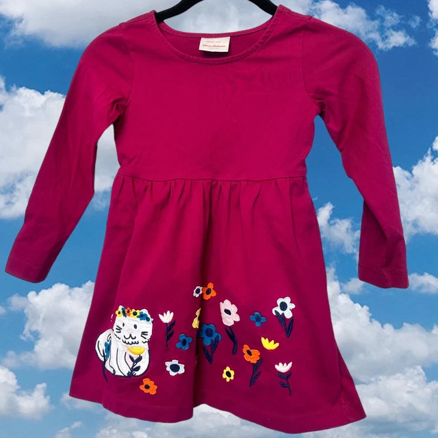 Hanna Andersson Appliqué Art Dress Pink 100 US 5 Long Sleeve