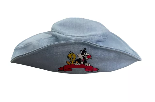 Vtg Warner Bros '95 Tweety/Sylvester Embroidered Kids Blue Bucket Hat Youth Size