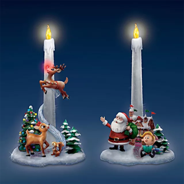 Rudolph Santa's Guiding Light Flameless Candle Set Christmas Decoration Resin