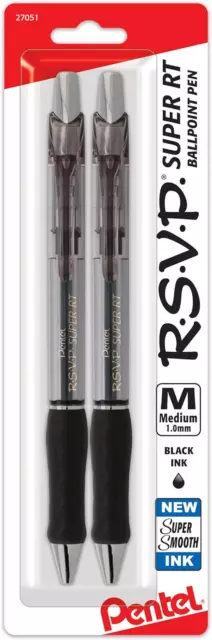 RSVP Super RT Ballpoint Pen, (1.0Mm) Medium Line, Black Ink, 2-Pk - BX480BP2A