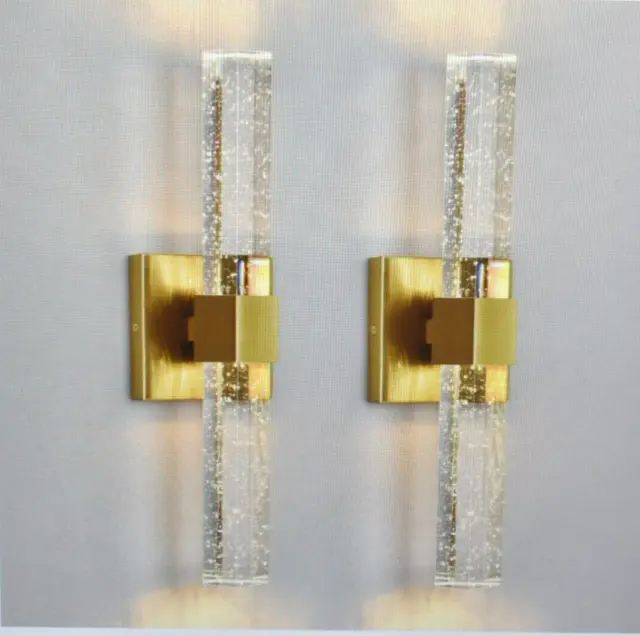 2 Epinl Wall Sconce Gold w Bubble Glass 15.7" Indoor Wall Vanity Bath Hall Room