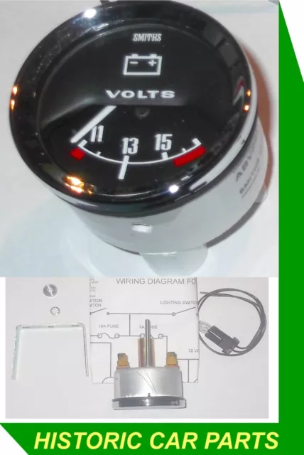 Smiths Style VOLTMETER schwarz gesichtet klassische Anzeige für Austin Morris Mini 1966-74