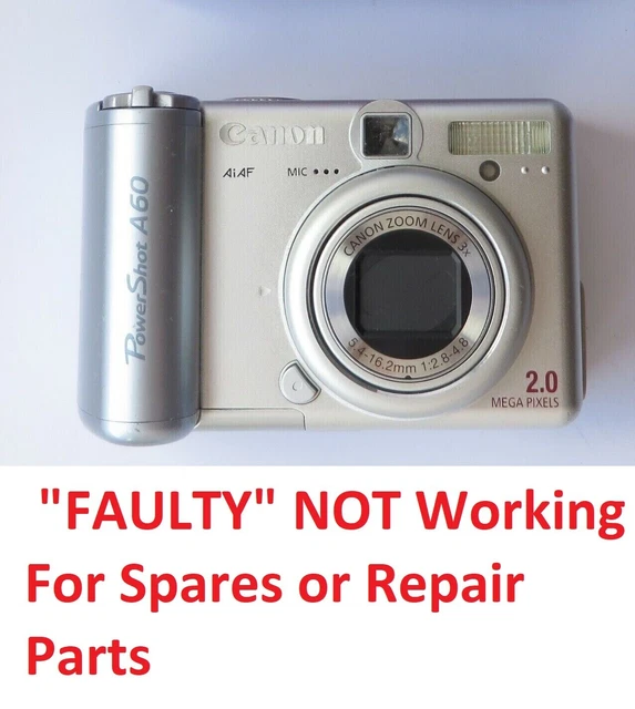 "FAULTY" Canon PowerShot A60 Digital Camera For Spares or Repair, Parts