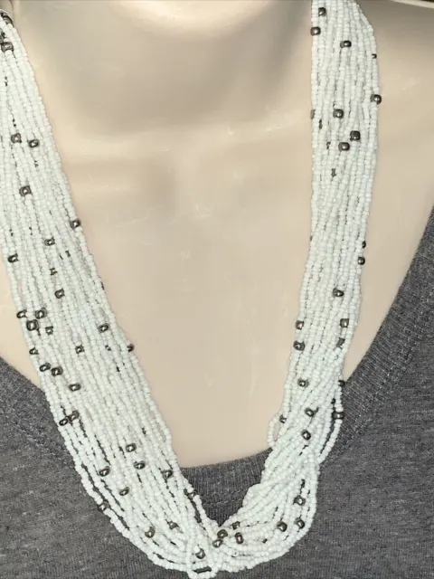 Brand New J.CREW Layered White Silver Spacers seed bead necklace statement💗175