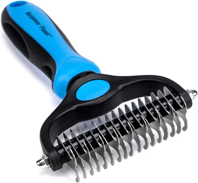 Pet Grooming Brush - Double Sided Shedding and Dematting Undercoat Rake Comb for