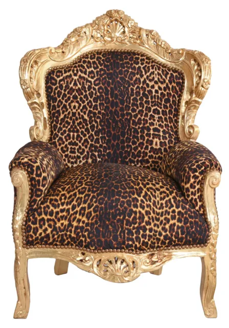 Thron Sessel barock Stuhl königlicher Leoparden Sessel Prunksessel Armlehnstuhl