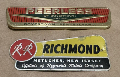 Vintage Original Gas Furnace Metal Name Plate Plaque Badge Peerless Richmond NJ