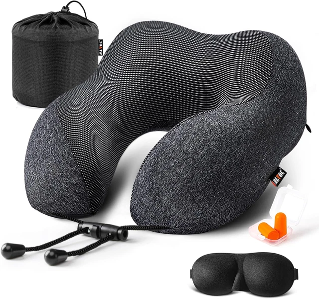 Travel Pillow 100% Pure Memory Foam Neck Pillow, Comfortable & Breathable Cover,