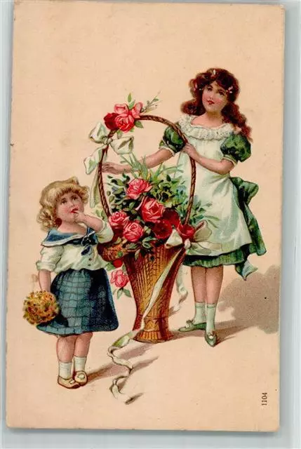 39173281 - children girl with a rose basket post 1909