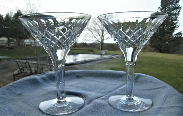 American  Brilliant Period..hawkes Delft Diamond.2 Hollow Stem Champagne Glasses