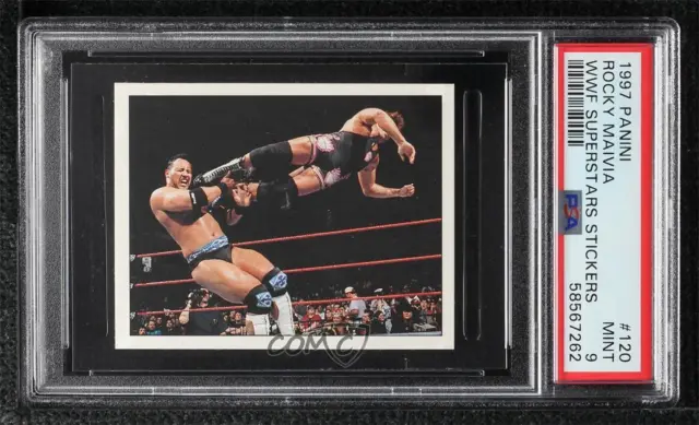 1997 WWF Superstars Album Stickers The Rock Rocky Maivia Owen Hart PSA 9 MINT