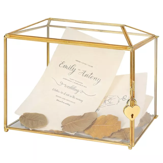 10.2x5.9x7.9 in Medium Glass Card Box Handmade with Slot and Lock, Wedding Ca...