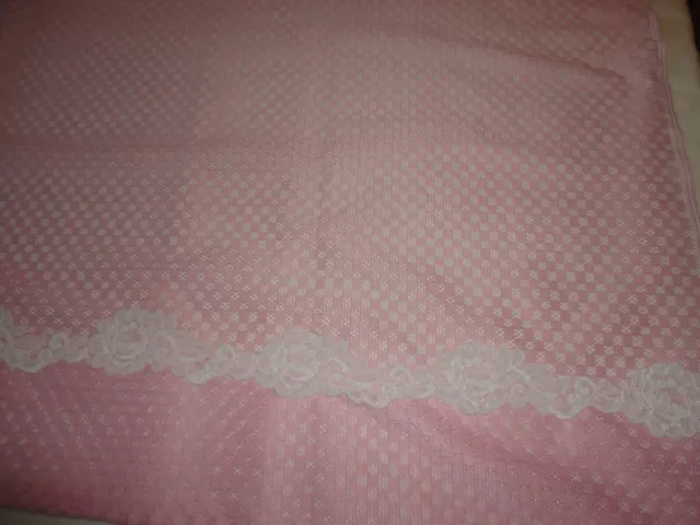 Vintage 1980's Shower Curtain Pink Open Weave Fabric w/ Lace Trim 56"w x72"l