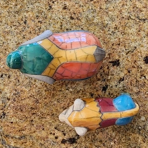 Raku Pottery Elephant and Lion Hand Painted Figurines 4