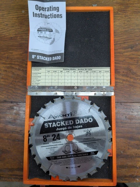 Avanti Pro 8 In. x 24 Teeth Stacked Dado Saw Blade Set Circular in wood box