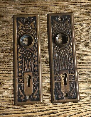 Pair Antique Fancy Wrought Brass Door Back Plates By Sargent, c1890