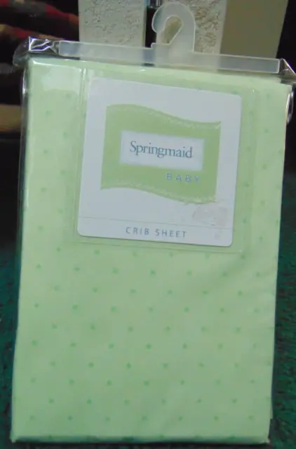 Sábana de cuna ajustada para bebé Springmaid verde claro con lunares 100 % algodón nueva
