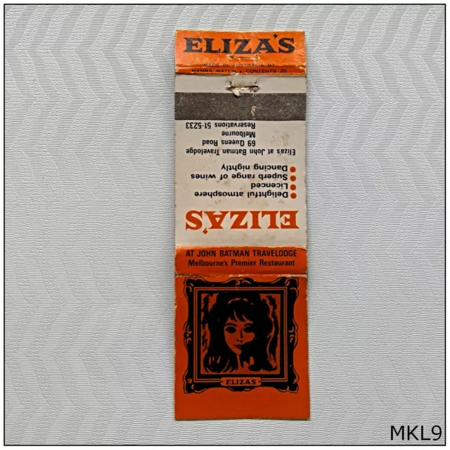 Eliza's Restaurant at John Batman Travelodge Melbourne Matchbook Label (MKL9)