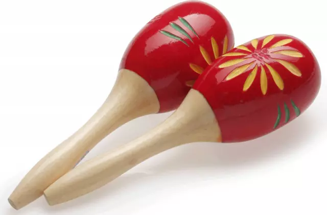 1 Paire De Maracas Rouge Longueur 26 Cm Finition Fleur