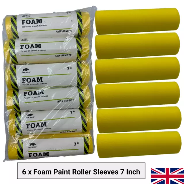 6 x Foam Paint Roller Sleeves 7 Inch Gloss Satin Varnish Foam Refills Decorating
