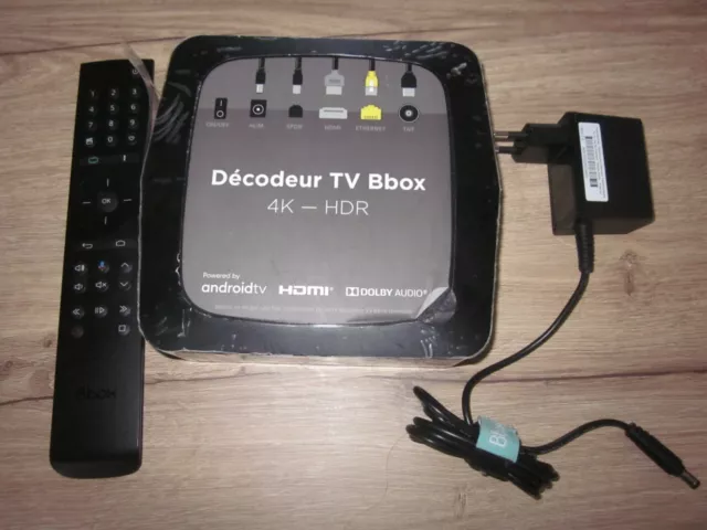Décodeur TV Bbox 4K HDR Android , Wifi TNT , avec Alim et Télécommande vocale