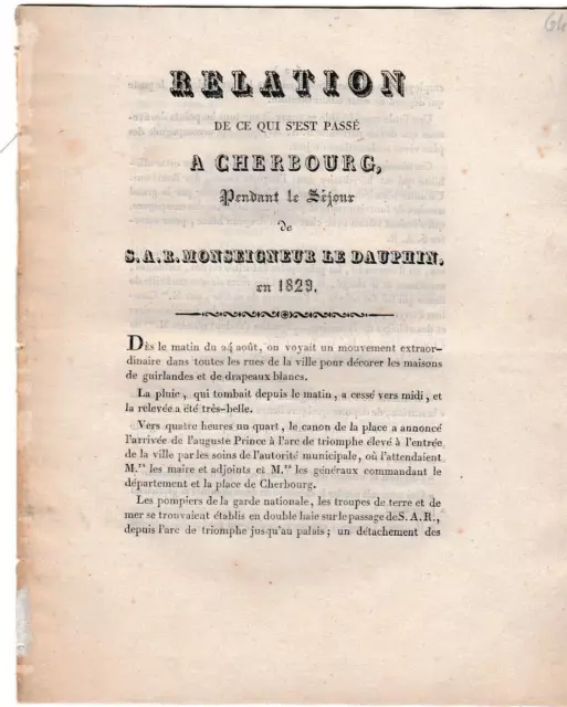 Cherbourg - Relation Du Sejour De Monseigneur Le Dauphin 1829 Livre Ancien