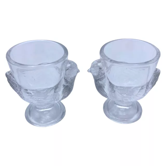 Lot of 2 Vintage ARC Clear Glass Chicken Egg Cups Made in France