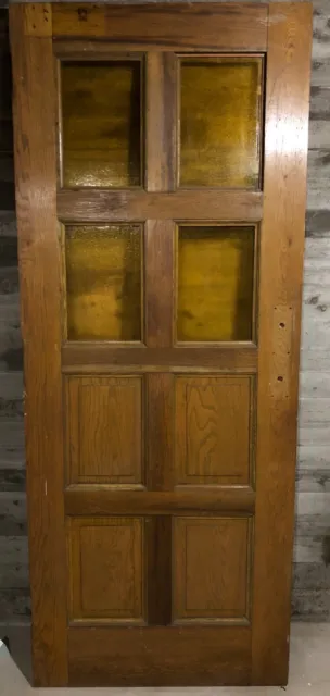 Antique Solid Oak Wood Exterior Door (Church/School House) /w Yellow Glass 34x84
