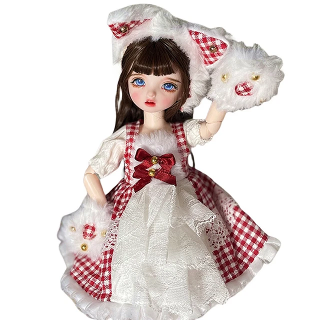 1/6 BJD Doll 12 inch Height Toy Handpainted Face Makeup w/ Removable Dress Wigs