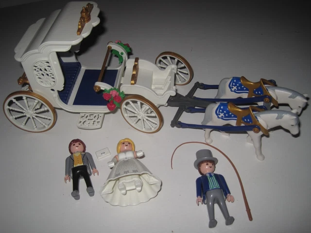 343- Playmobil  Caleche De Mariage Personnage Maries Cheval Etc...
